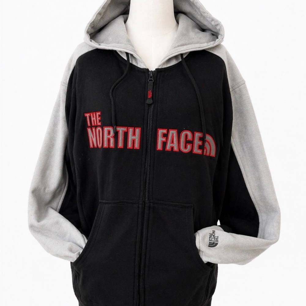 The North Face Colorblock Zip Hoodie Black Gray Red Logo NWT Size